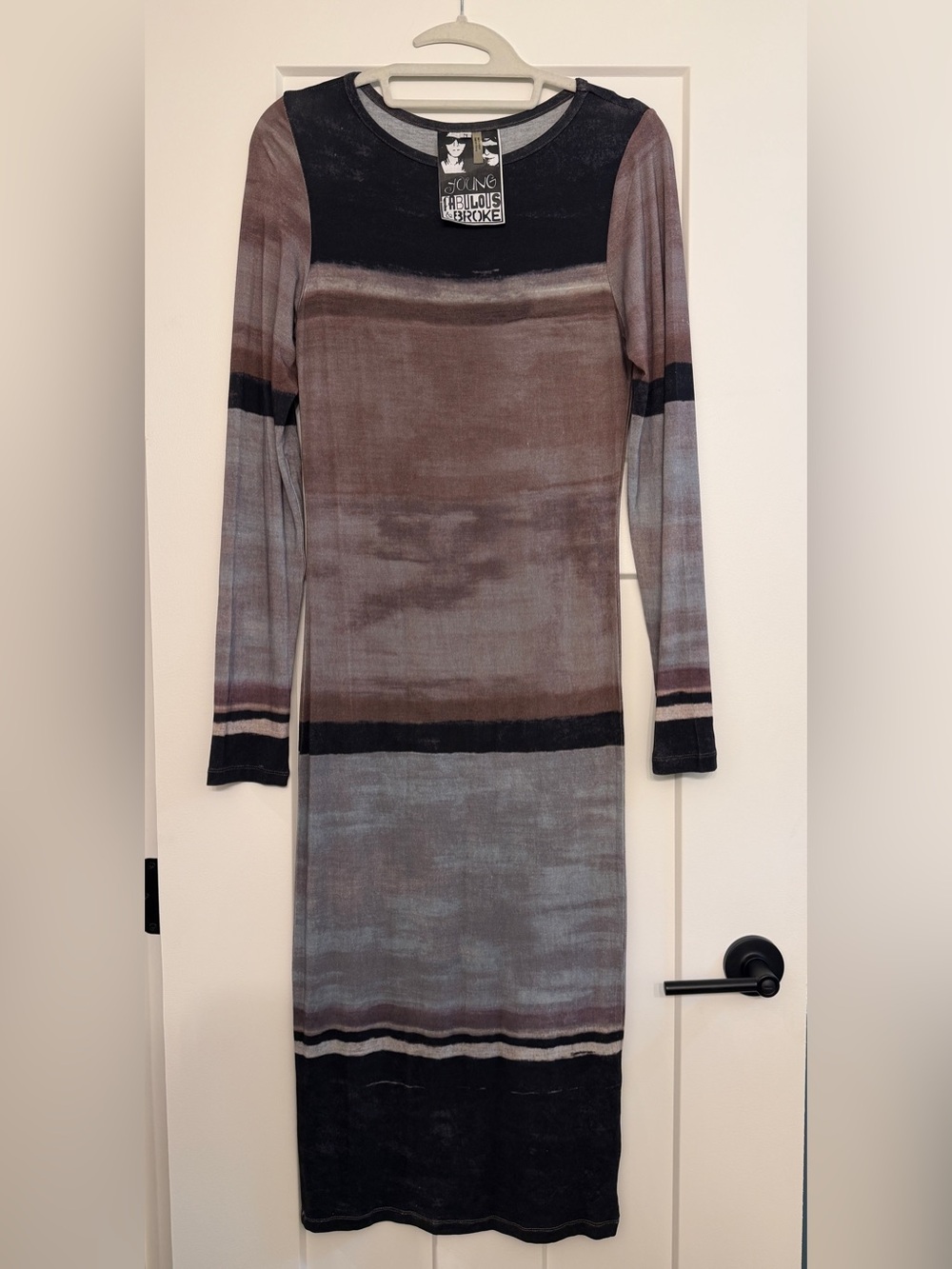 Young Fabulous & Broke Long-Sleeve Striped Bodycon Dress in Brown and Gray